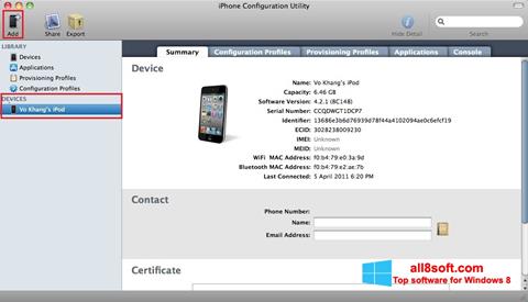 Ekrānuzņēmums iPhone Configuration Utility Windows 8