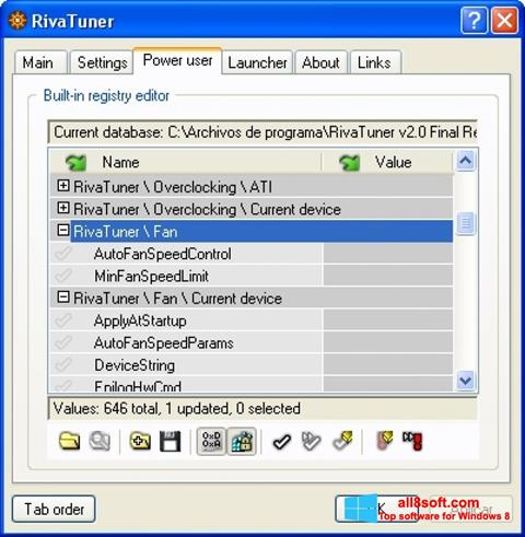 Ekrānuzņēmums RivaTuner Windows 8
