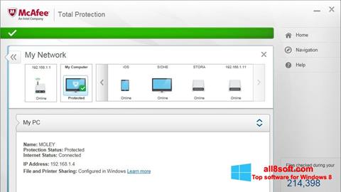 Ekrānuzņēmums McAfee Total Protection Windows 8