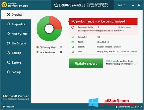 Ekrānuzņēmums Auslogics Driver Updater Windows 8
