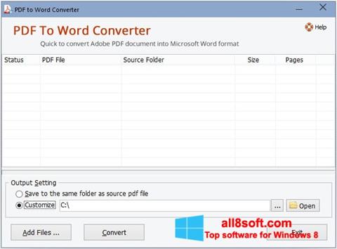 Ekrānuzņēmums PDF to Word Converter Windows 8