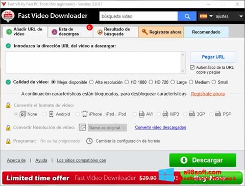 Ekrānuzņēmums Fast Video Downloader Windows 8
