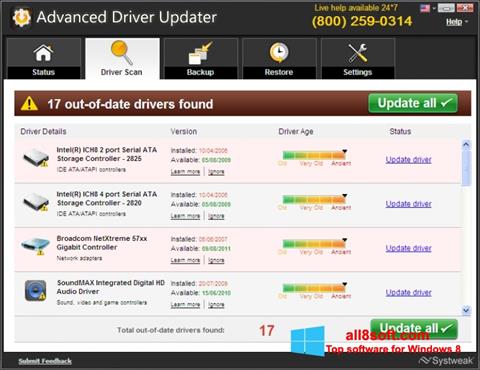 Ekrānuzņēmums Advanced Driver Updater Windows 8