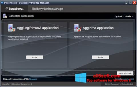 Ekrānuzņēmums BlackBerry Desktop Manager Windows 8