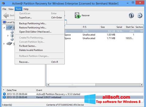 Ekrānuzņēmums Active Partition Recovery Windows 8