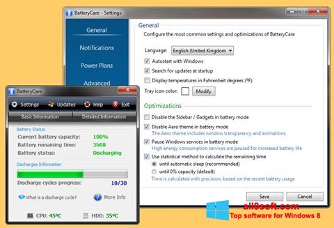 Ekrānuzņēmums BatteryCare Windows 8