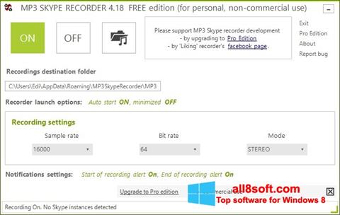 Ekrānuzņēmums MP3 Skype Recorder Windows 8