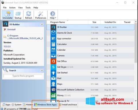 Ekrānuzņēmums Uninstall Tool Windows 8