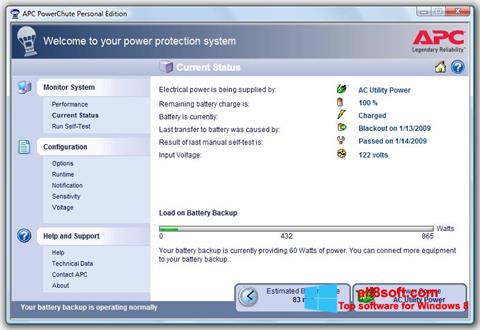 Ekrānuzņēmums PowerChute Personal Edition Windows 8