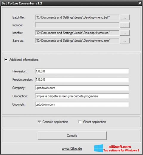 Ekrānuzņēmums Bat To Exe Converter Windows 8