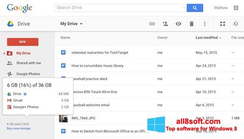 Ekrānuzņēmums Google Drive Windows 8