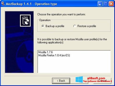 Ekrānuzņēmums MozBackup Windows 8