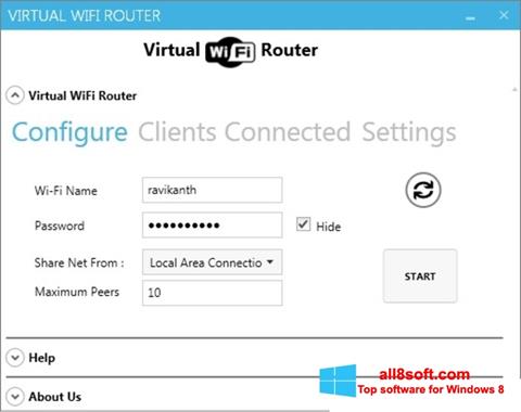 Ekrānuzņēmums Virtual WiFi Router Windows 8