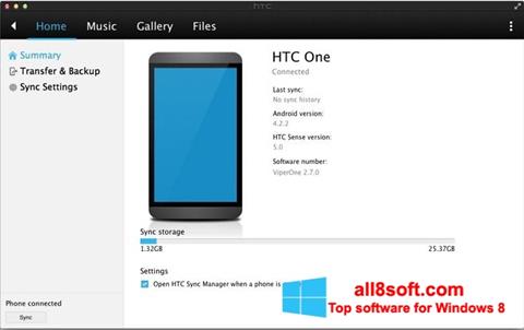 Ekrānuzņēmums HTC Sync Windows 8