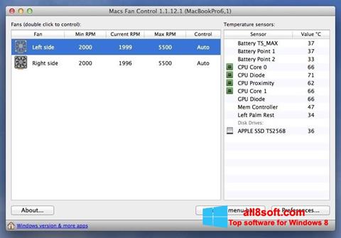 Ekrānuzņēmums Macs Fan Control Windows 8
