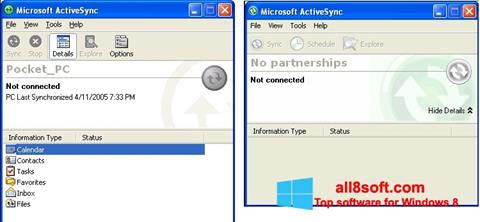 Ekrānuzņēmums Microsoft ActiveSync Windows 8
