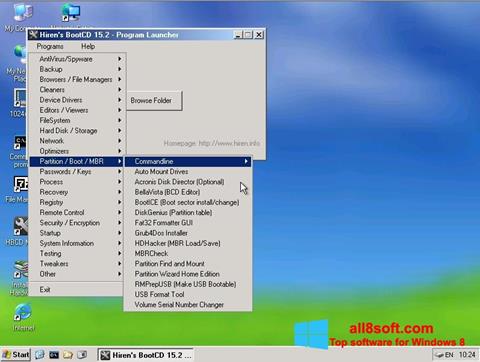 Ekrānuzņēmums Hirens Boot CD Windows 8