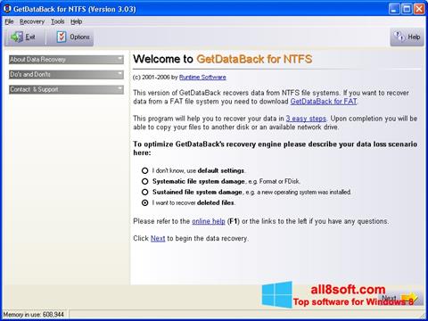 Ekrānuzņēmums GetDataBack Windows 8