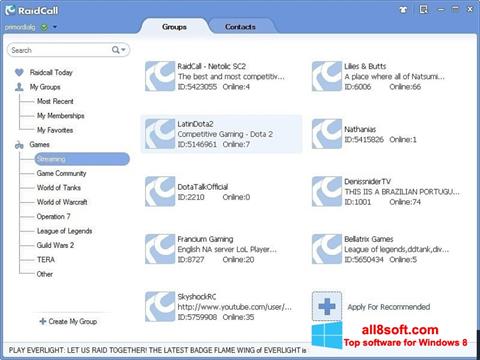 Ekrānuzņēmums RaidCall Windows 8