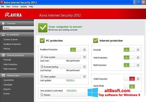 Ekrānuzņēmums Avira Internet Security Windows 8