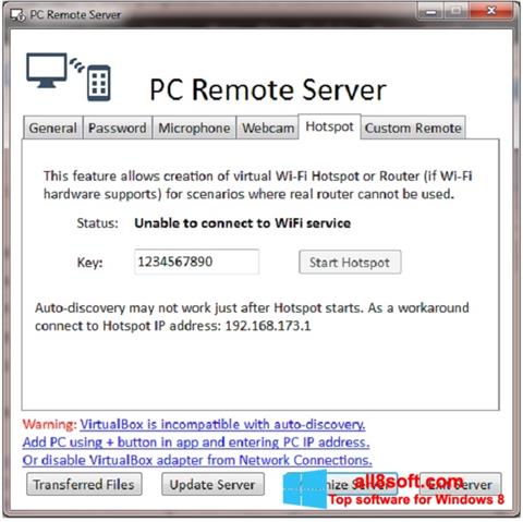 Ekrānuzņēmums PC Remote Server Windows 8
