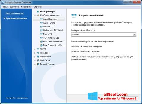 Ekrānuzņēmums Auslogics Internet Optimizer Windows 8