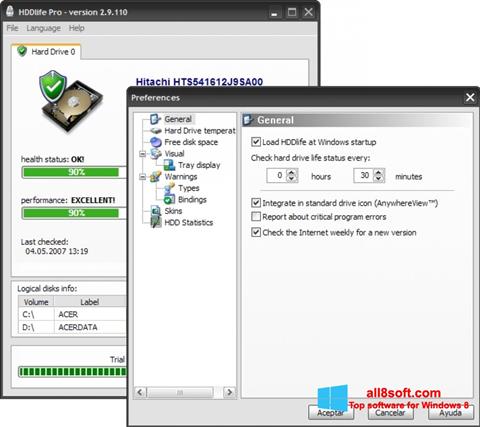 Ekrānuzņēmums HDDlife Windows 8