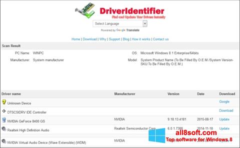 Ekrānuzņēmums Driver Identifier Windows 8