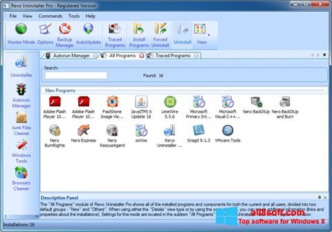 Ekrānuzņēmums Revo Uninstaller Windows 8
