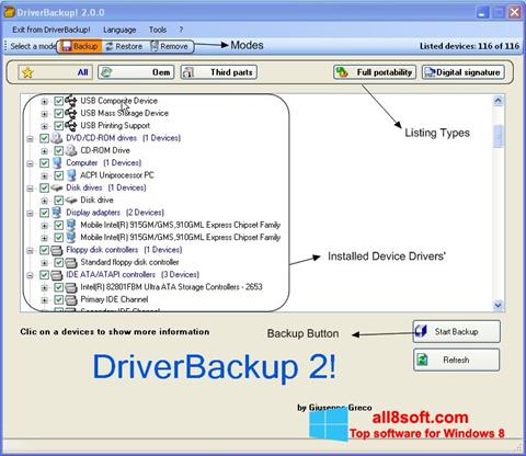 Ekrānuzņēmums Driver Backup Windows 8