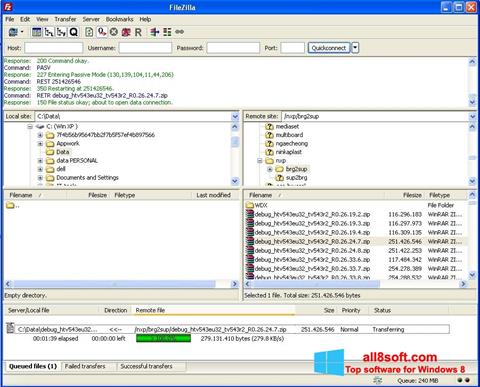 Ekrānuzņēmums FileZilla Server Windows 8